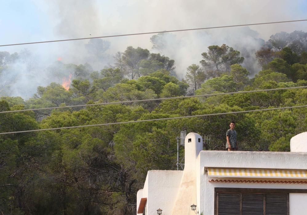 Efectivos y vecinos apagando el fuego