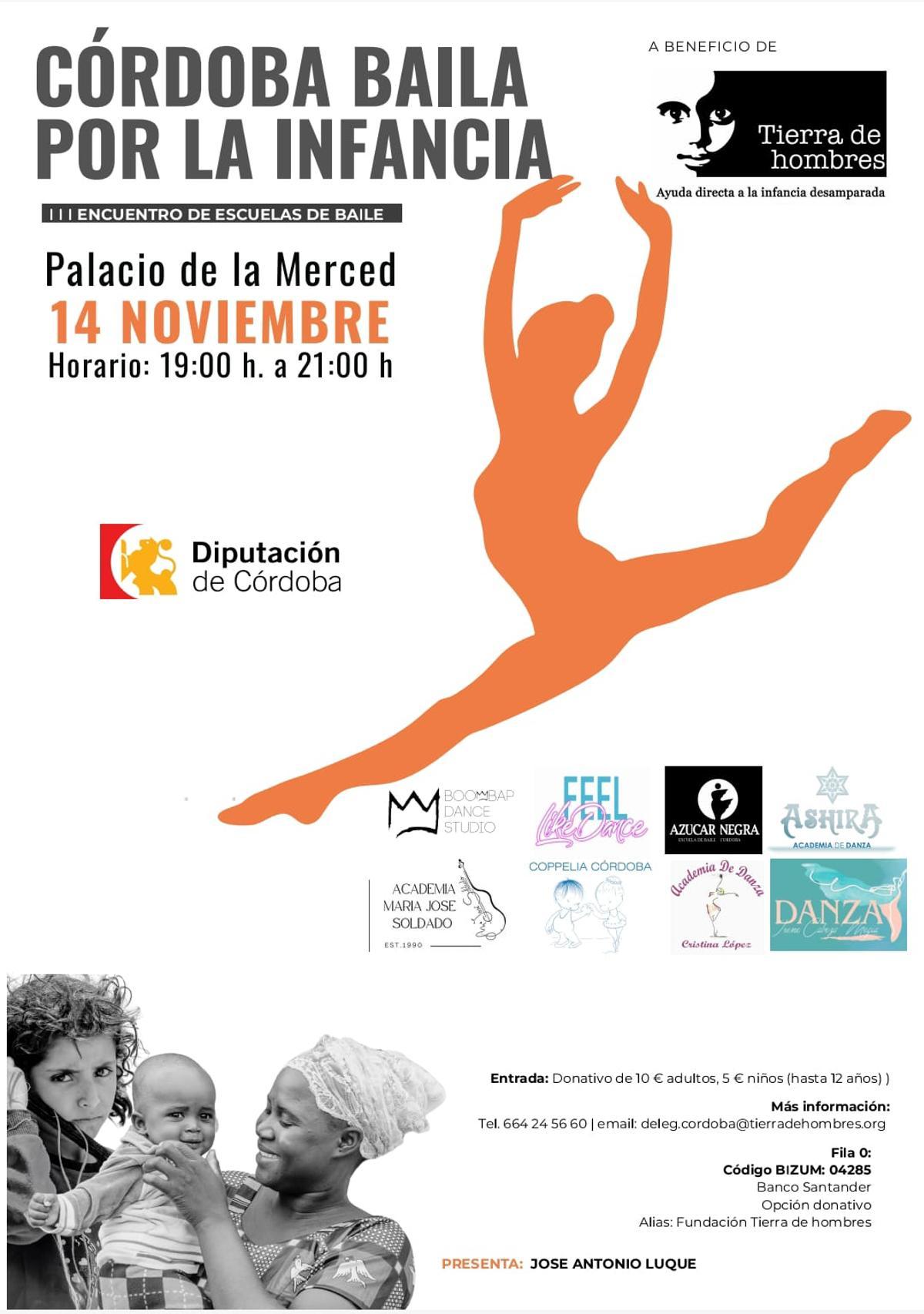 Cartel de la gala de Fundación Tierra de Hombres en el Palacio de la Merced de Córdoba.