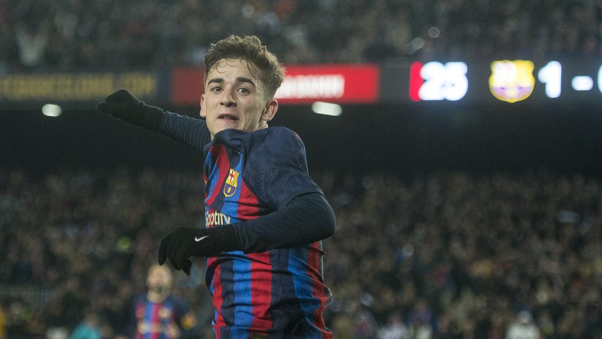 Gavi celebrando tras anotar el segundo gol azulgrana ante el Sevilla