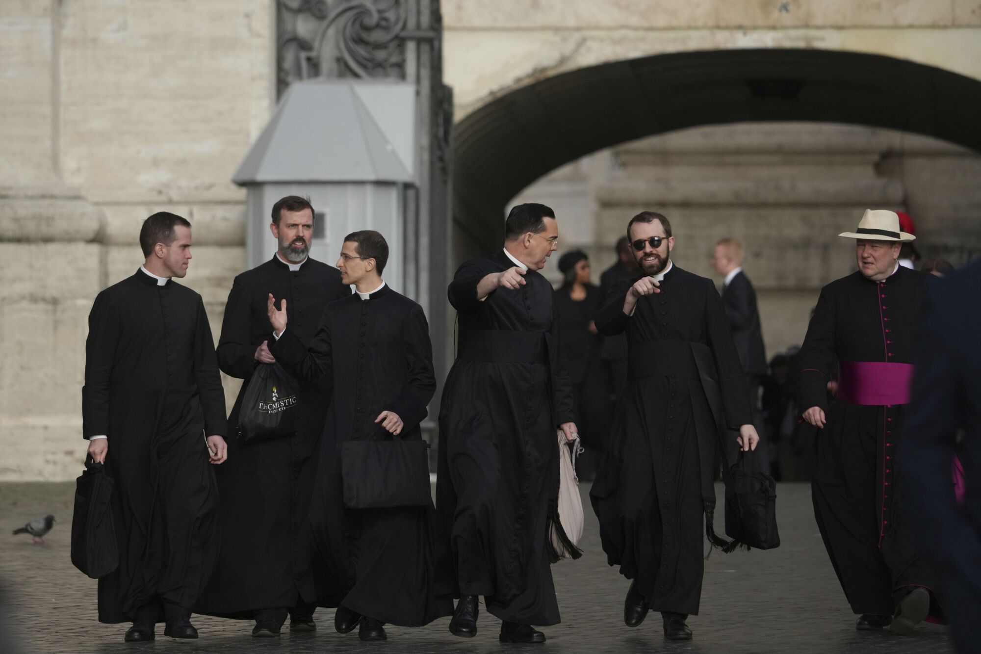 Clergy arrive for the funeral of Pope Francis in St. Peter's Square at the Vatican, Saturday, April 26, 2025. (AP Photo/Alessandra Tarantino)