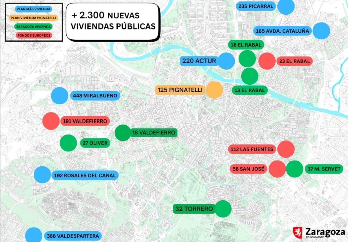 El mapa de la nueva vivienda que se puede construir en Zaragoza.