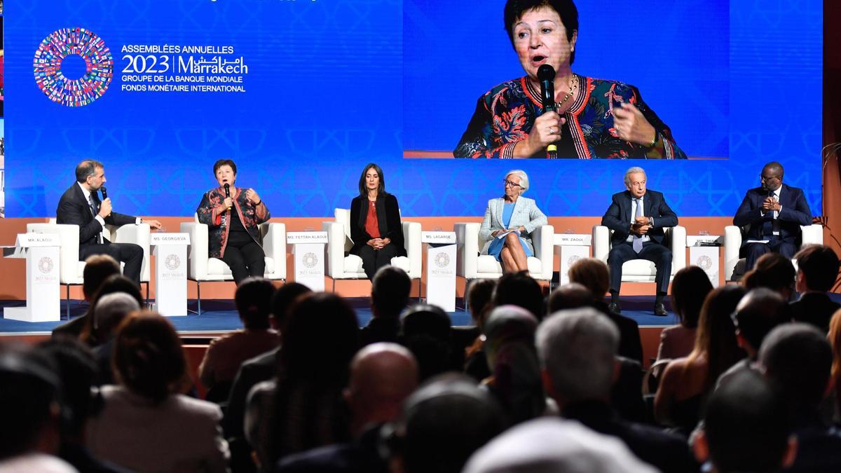 La directora gerente del FMI, Kristalina Georgieva, en la sesión de este martes en Marrakesh.