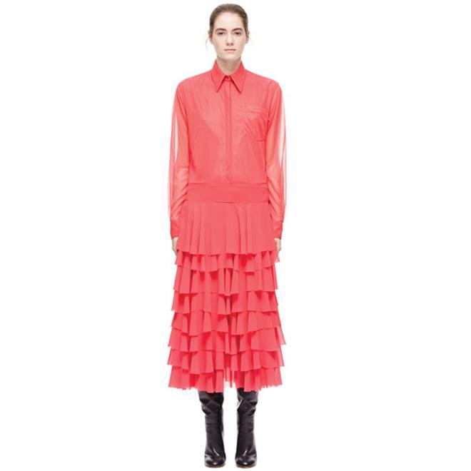 Vestido midi rojo volantes, Victoria Beckham