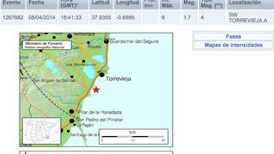 Temblor de magnitud 1,7 frente a la costa sur de Torrevieja