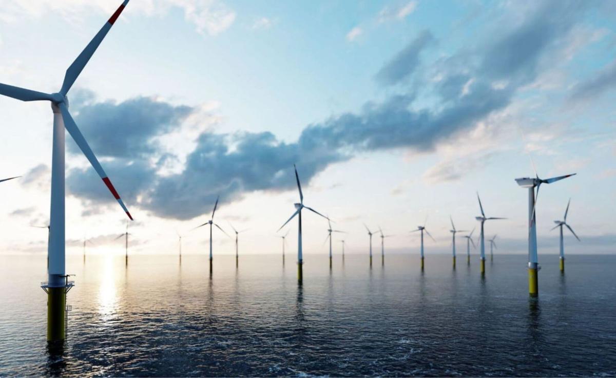 Projecció virtual de com podria quedar el parc eòlic marí Tramuntana, que se situaria davant la costa de l’Alt Empordà.