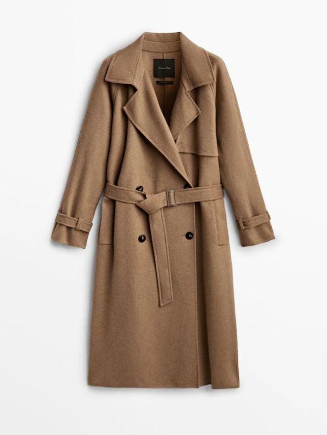 Abrigo tipo trench de Camel de Massimo Dutti