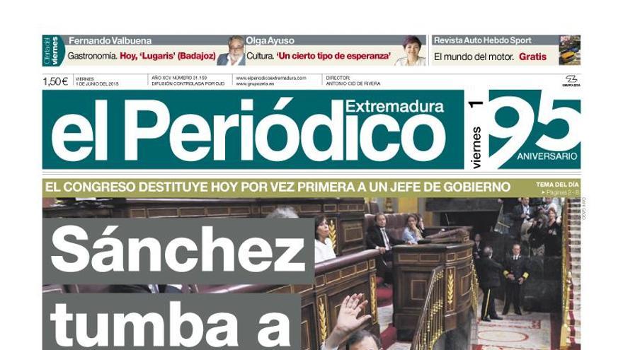 Esta es la portada de EL PERIÓDICO EXTREMADURA correspondiente al día 1 de junio del 2018