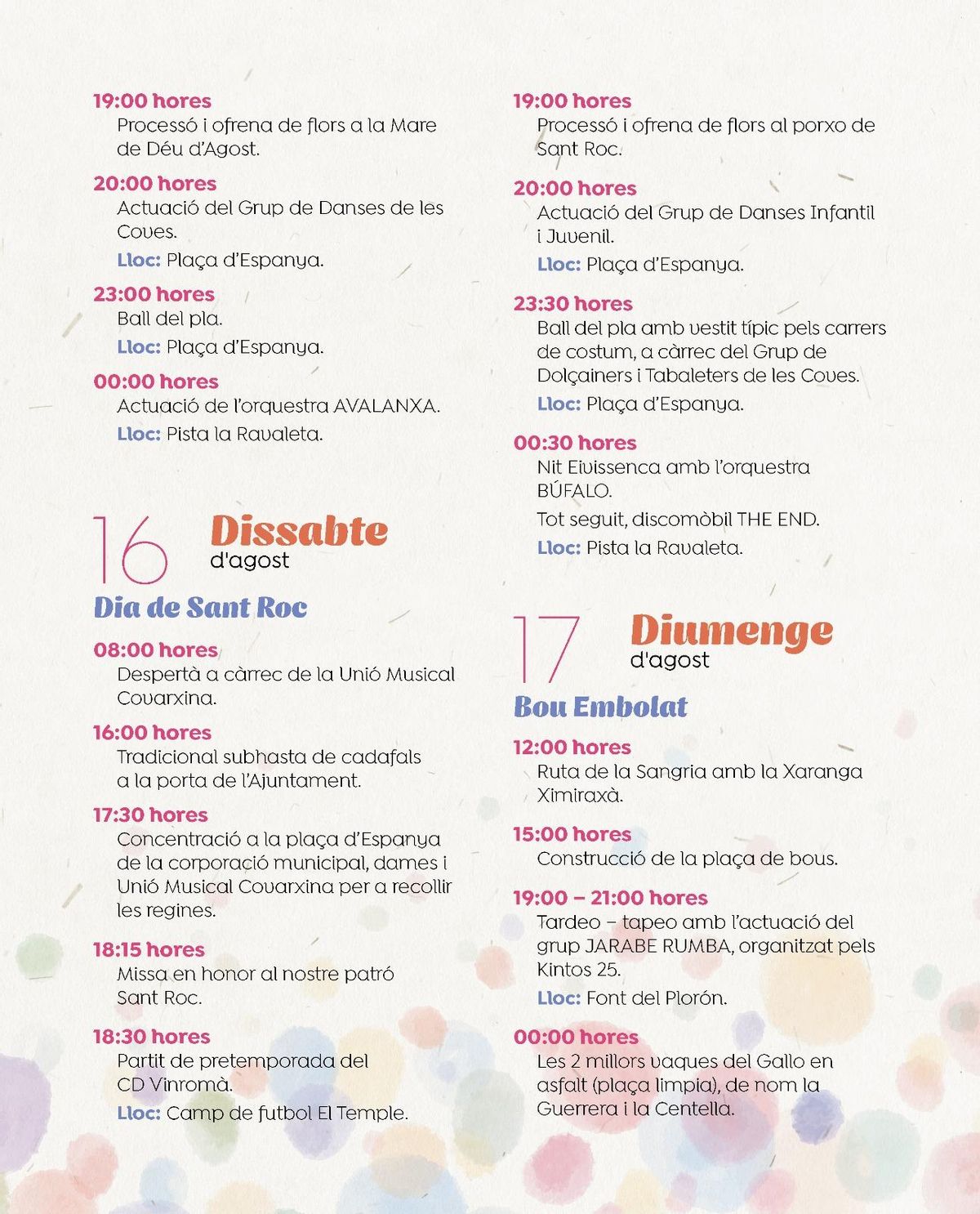 PROGRAMA FIESTAS DE AGOSTO 2025 LES COVES DE VINROMÀ