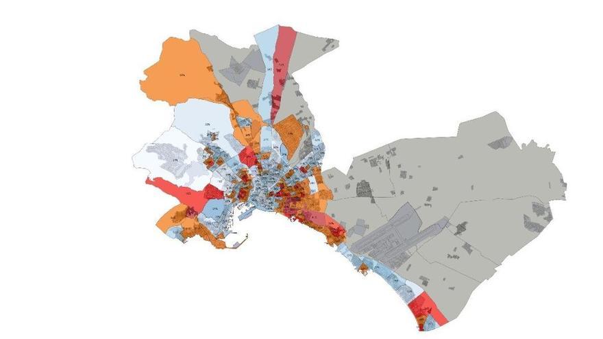 El color rojo indica los puntos donde se realiza mayor esfuerzo. 