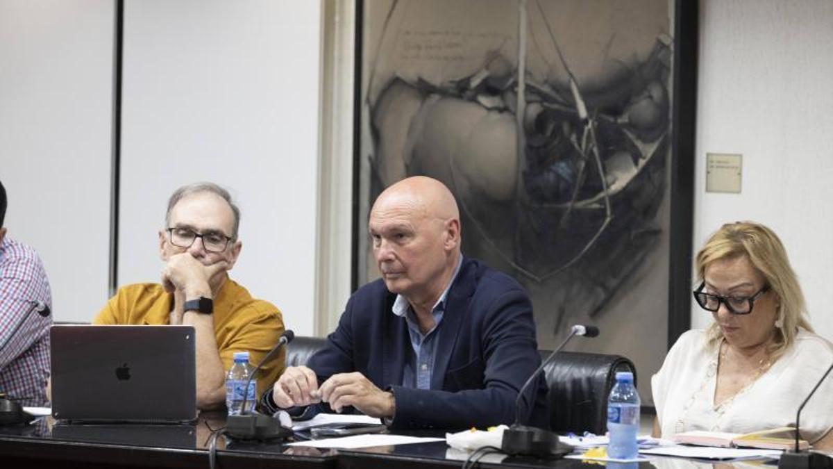 Los concejales del PP Bernat Ríos, José Luis Palacios y Luisa Castells, en un pleno.