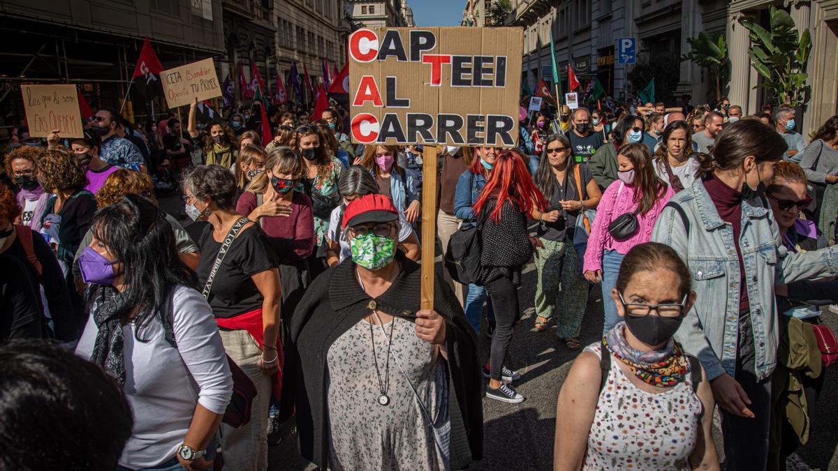 Manifestación de interinos, en Barcelona