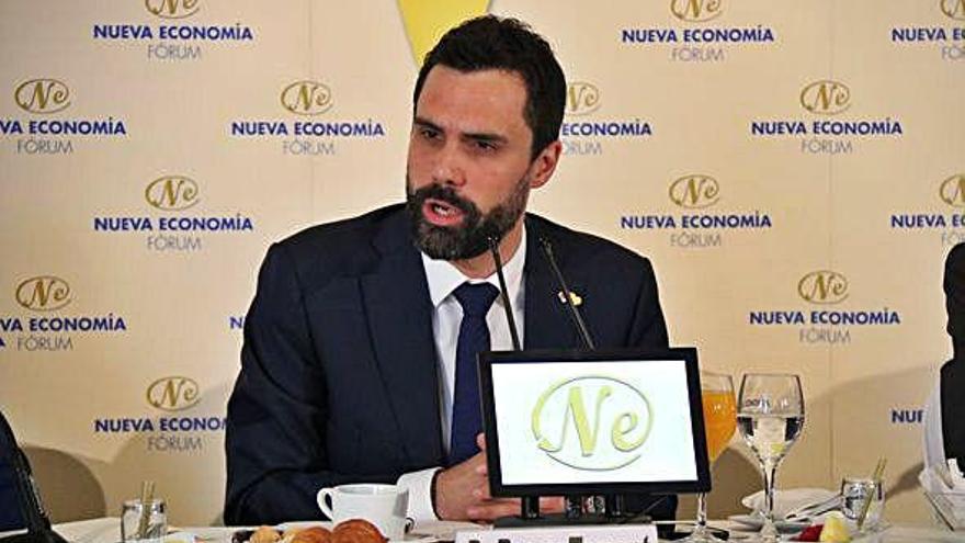 El president del Parlament, Roger Torrent, ahir a Madrid