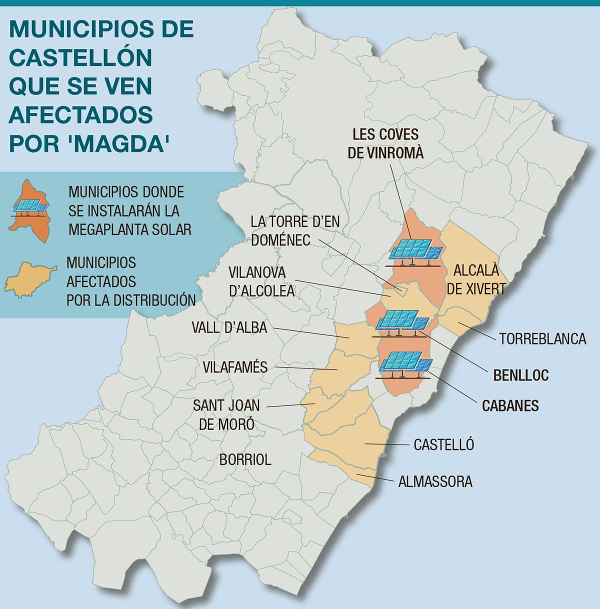 Municipios de Castellón que se ven afectados por &#039;Magda&#039;.