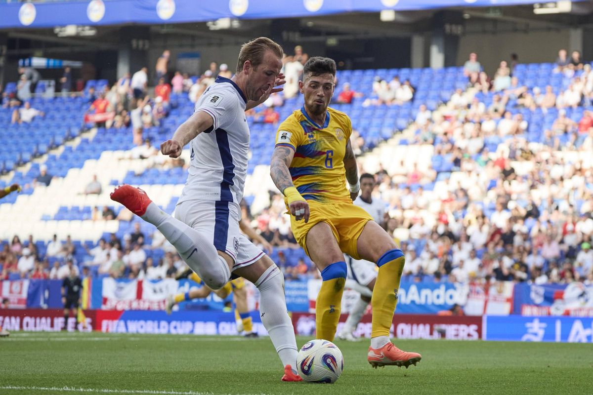 Harry Kane, durante el partido de clasificación para el Mundial ante Andorra enel RCDE Stadium