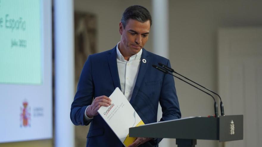 Pedro Sánchez, en la rueda de prensa por el balance del curso político.