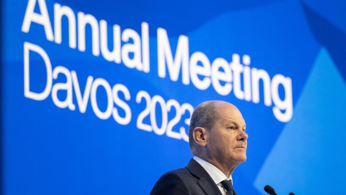 El canciller alemán, Olaf Scholz, durante su intervención en el Foro de Davos, este miércoles.