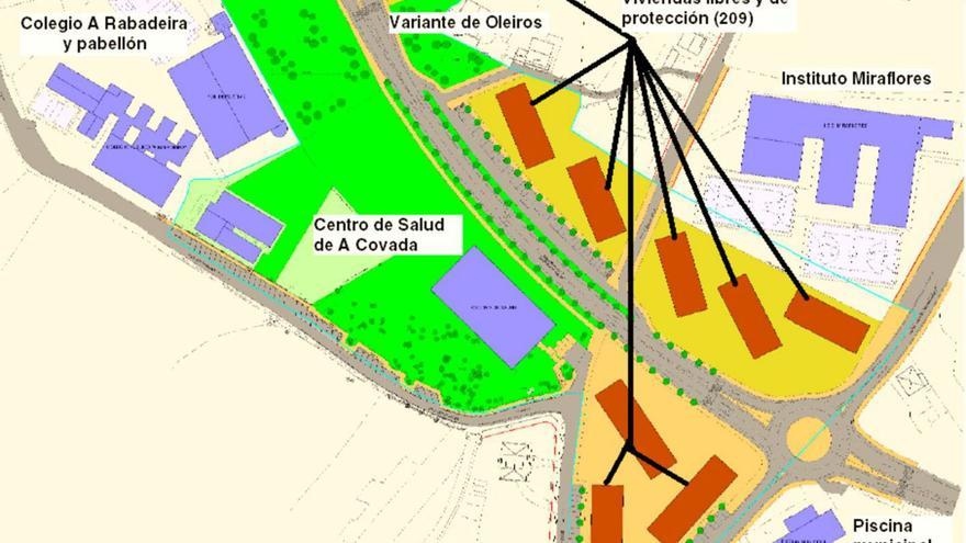 Plano del diseño de la urbanización de A Pezoca, según el plan parcial inicial. | LOC