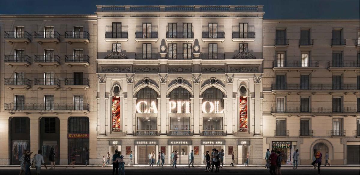 Recreación virtual de la futura entrada del teatro Capitol por la calle Santa Anna, en Barcelona.