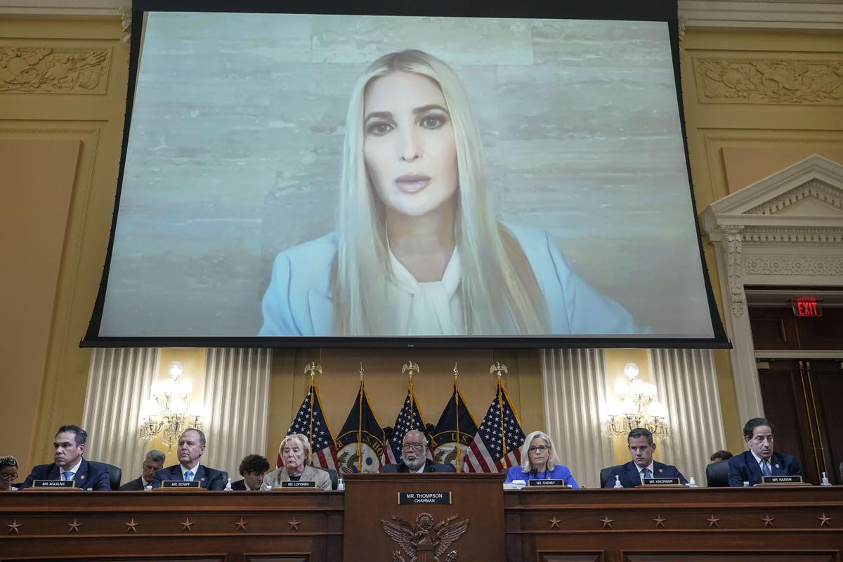 Ivanka Trump, durante la primera audiencia de la comisión que investiga el asalto al Capitolio.