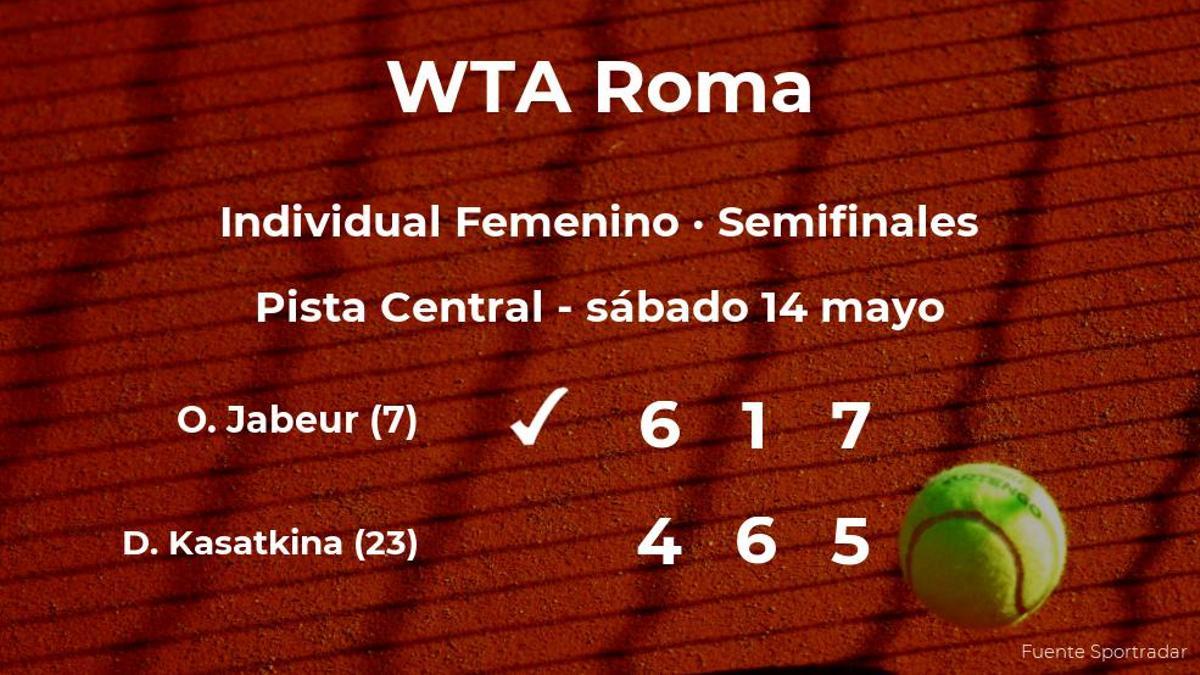 La tenista Ons Jabeur vence en las semifinales del torneo WTA 1000 de Roma