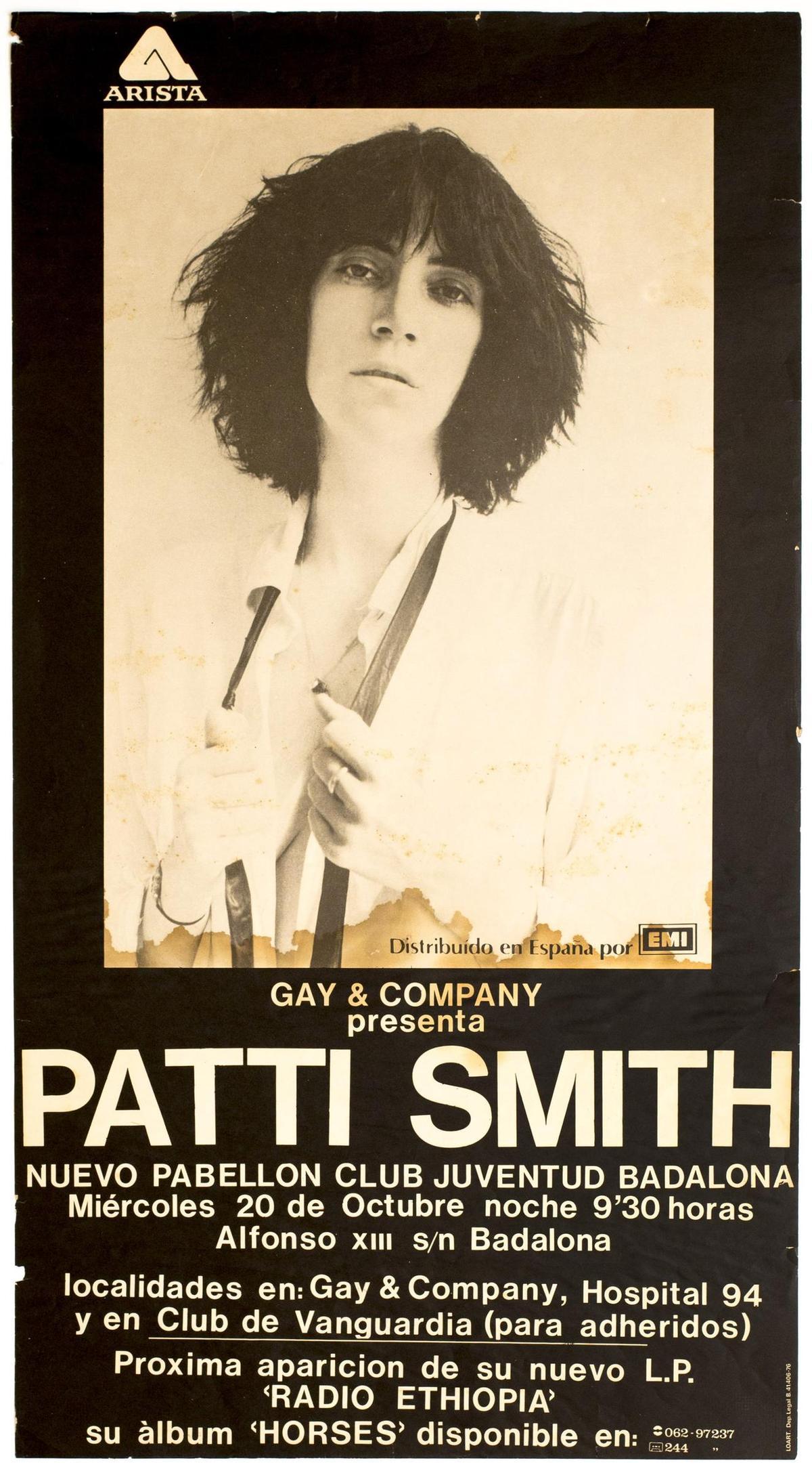 Cartel de la actuación de Patti Smith en Badalona en 1976