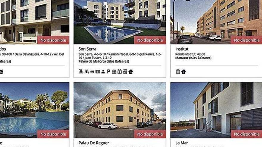 Anuncios de alquileres de Testa Residencial en Baleares con el cartel de &#039;no disponible&#039;.