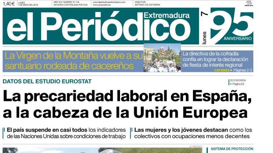 Esta es la portada de EL PERIÓDICO EXTREMADURA correspondiente al día 7 de mayo del 2018