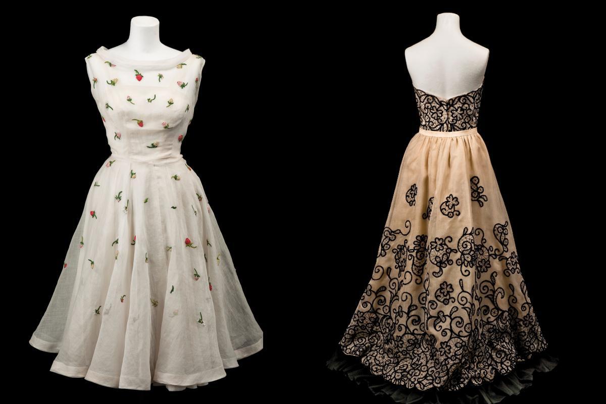 Vestidos de alta costura de Carmen Mir, fechados en 1953 (izquierda) y en 1954,