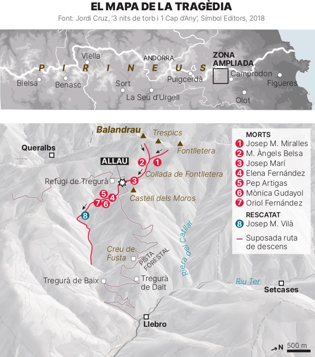 El mapa de la tragèdia al Balandrau.