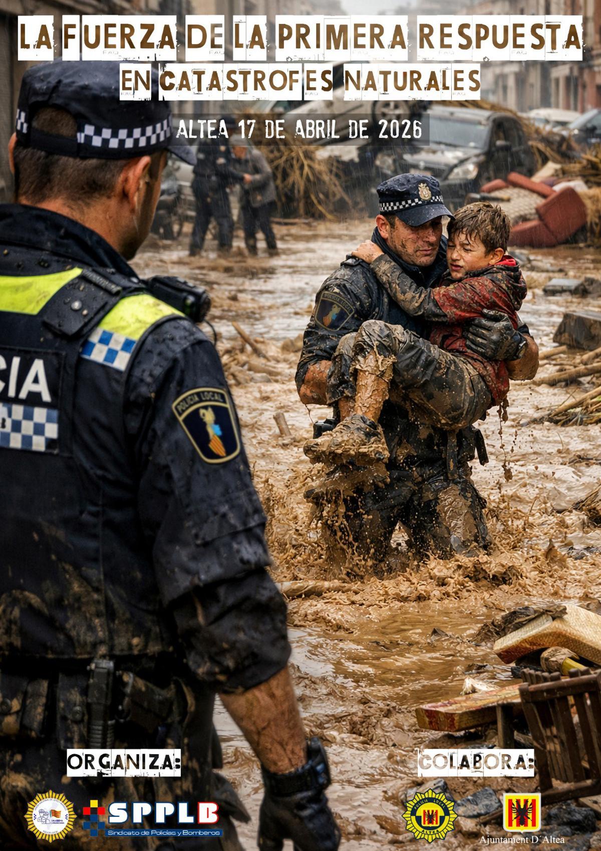Cartel de la jornada nacional sobre emergencias en las catástrofes naturales que se celebrara en Altea.