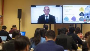 Zona reservada para prensa durante la Junta de Accionistas de Ferrovial de 2023