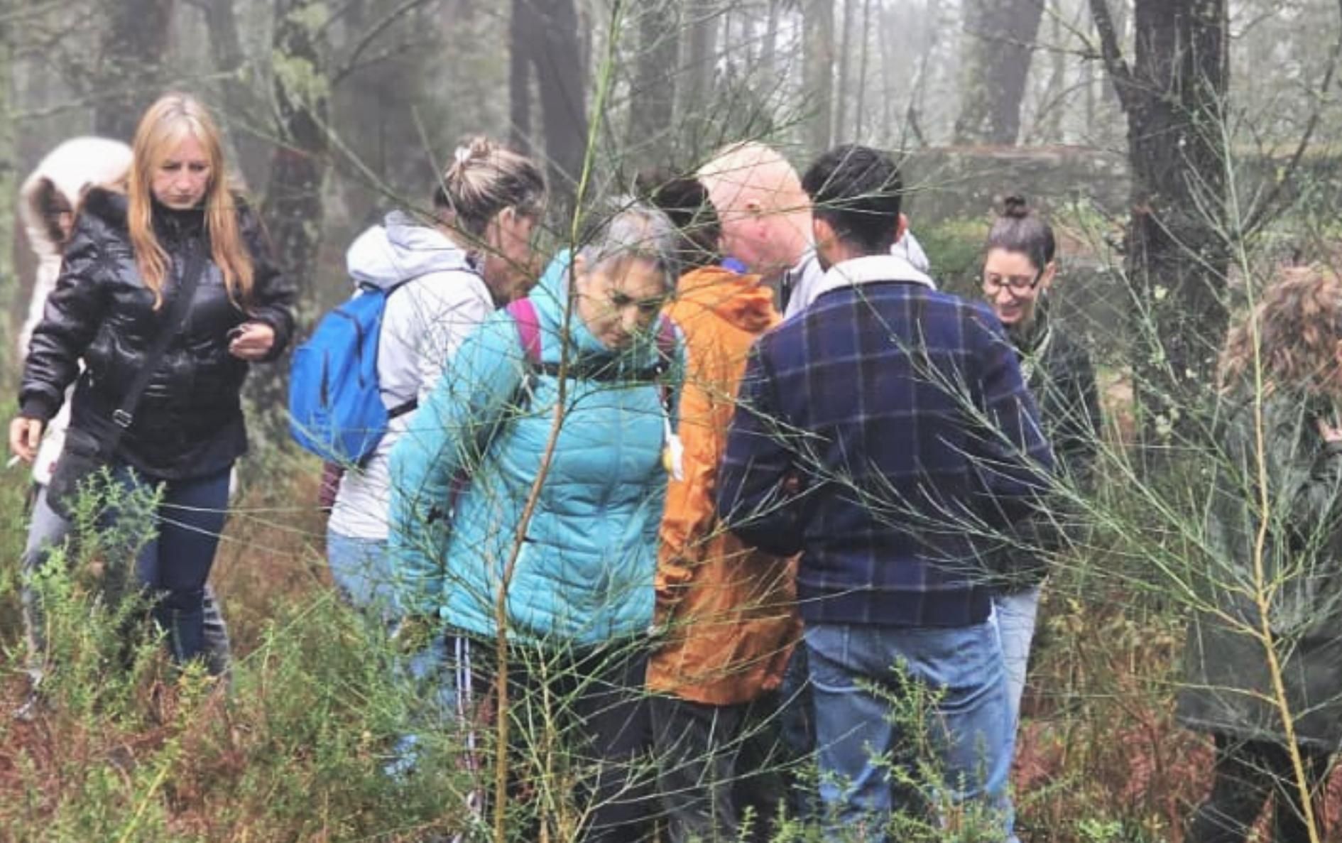 Participantes na saída guiada polo monte de San Lois.