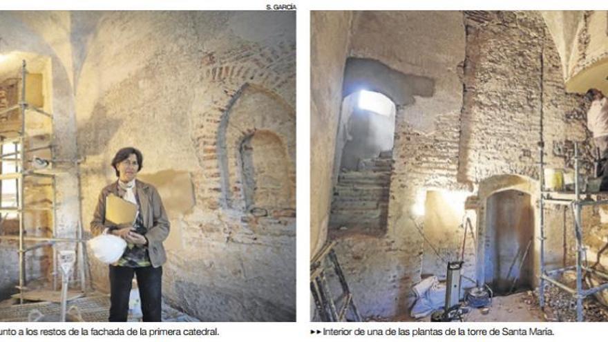 Sale a la luz la fachada de la antigua catedral en la torre de Santa María