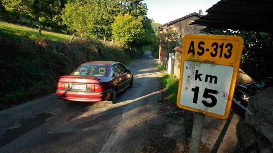 Un vehículo circula por la carretera AS-313.