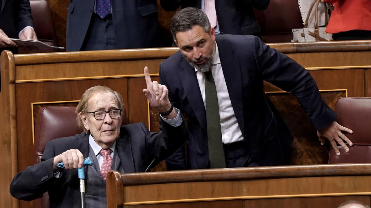 Ramón Tamames y Santiago Abascal en el Congreso.