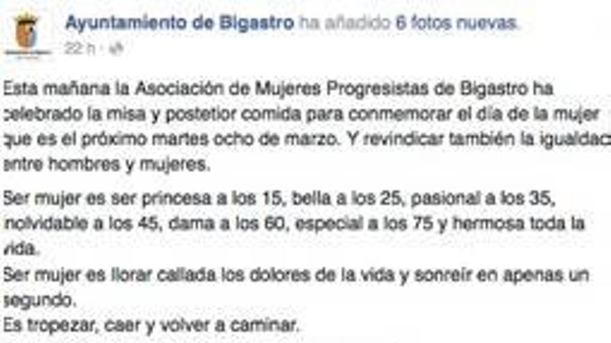 El Consistorio ensalza el  Día de la Mujer con un texto que levanta críticas por «machista»