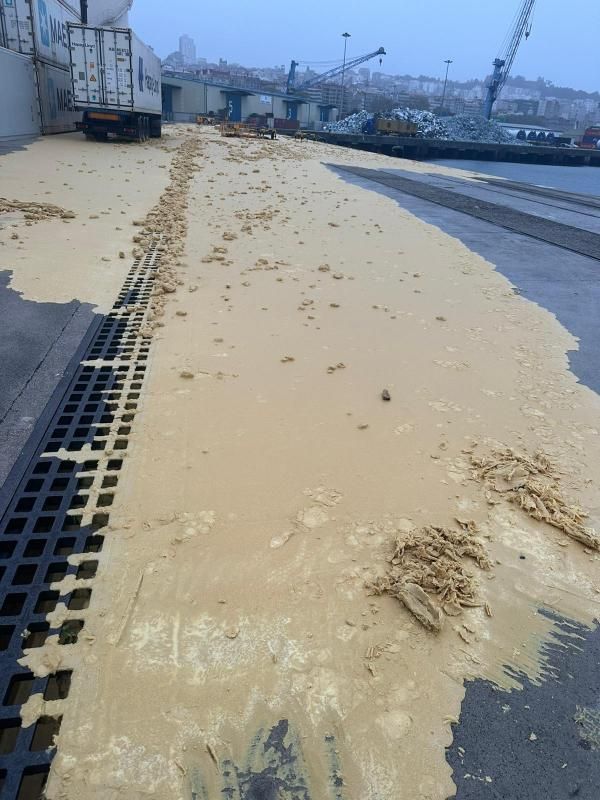 El aceite de palma mancha la ría de Vigo tras romper un tanque en el muelle de Guixar