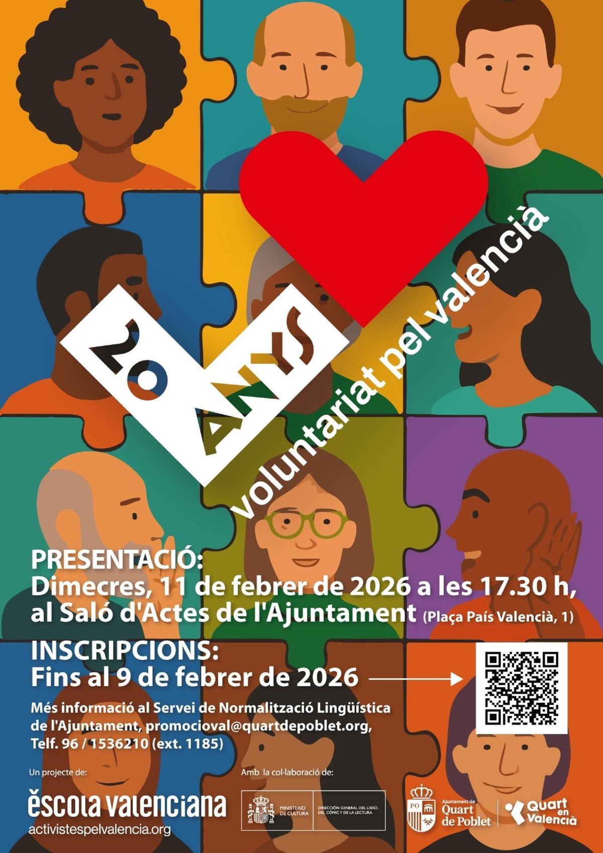 Cartel informativo del Voluntariat en Valencià en Quart de Poblet.