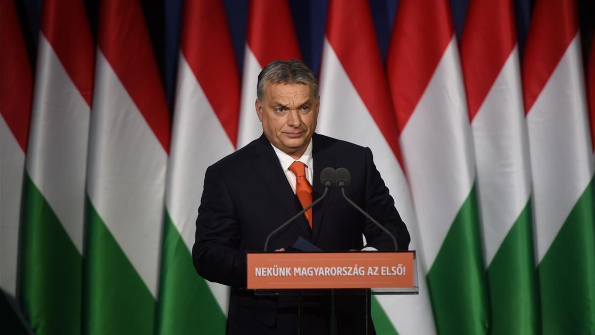 Viktor Orbán, en su mitin en Budapest