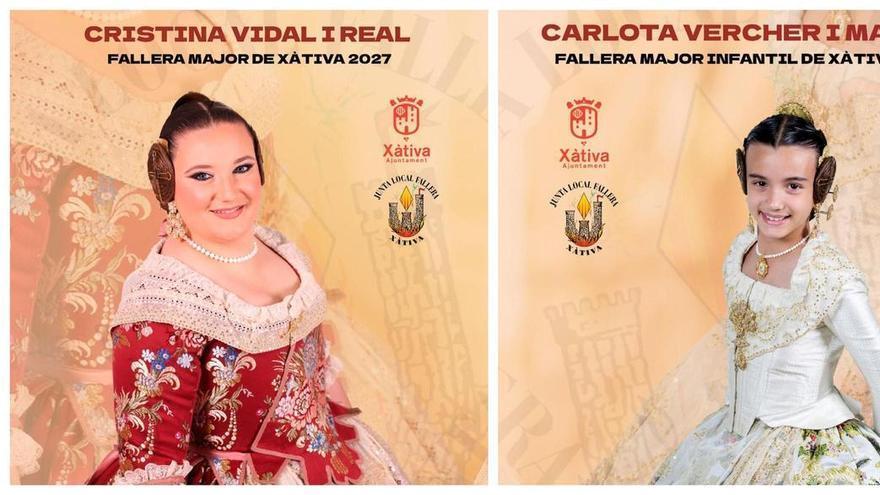Cristina Vidal Real y Carlota Vercher Mallol: Falleras Mayores de Xàtiva 2027