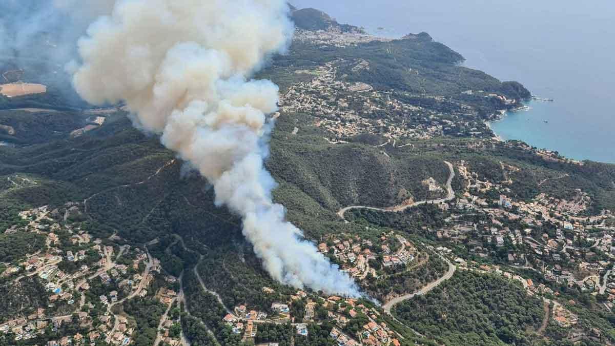Los bomberos trabajan en la extinción del incendio forestal declarado en Lloret