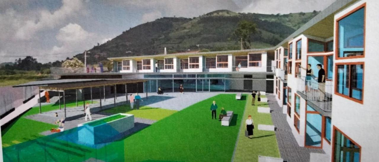 Recreaciones del diseño para el “cohousing” de Sariego, un proyecto que fue presentado ayer por sus impulsores.