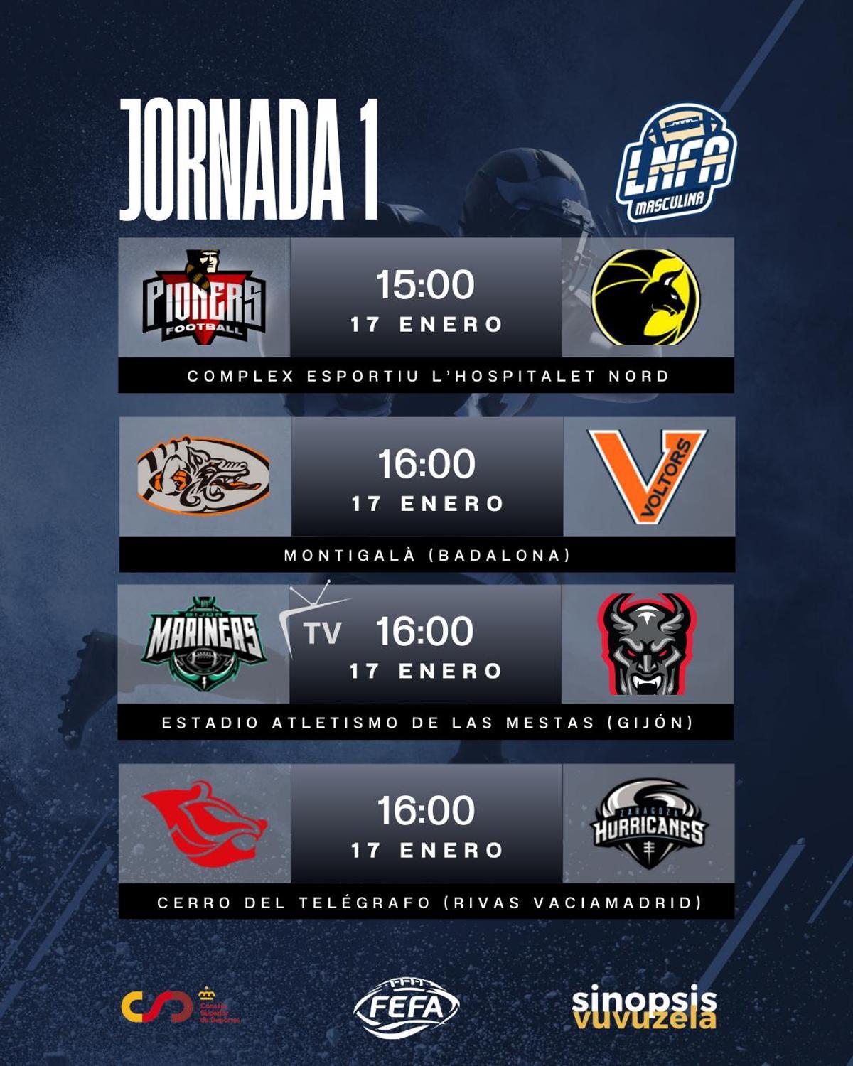 La jornada inaugural de la LNFA 2025-2026 se jugará este sábado 17 de enero, con cuatro choques apasionantes.