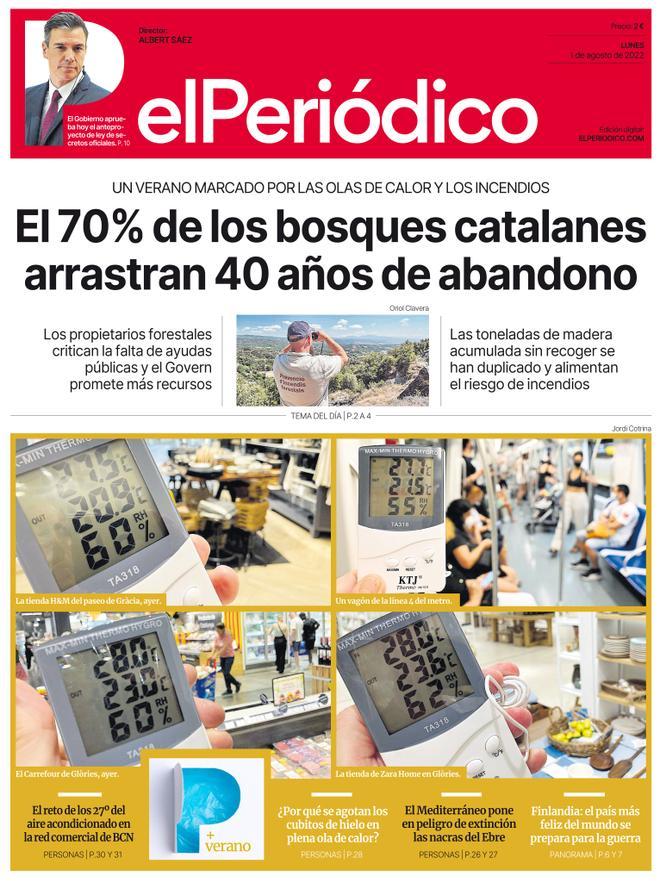 La portada d’EL PERIÓDICO de l’1 d’agost del 2022