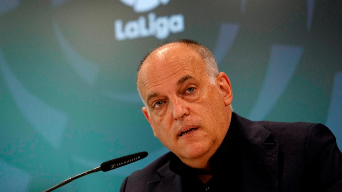 Javier Tebas, durante su comparecencia tras la asamblea de la Liga.