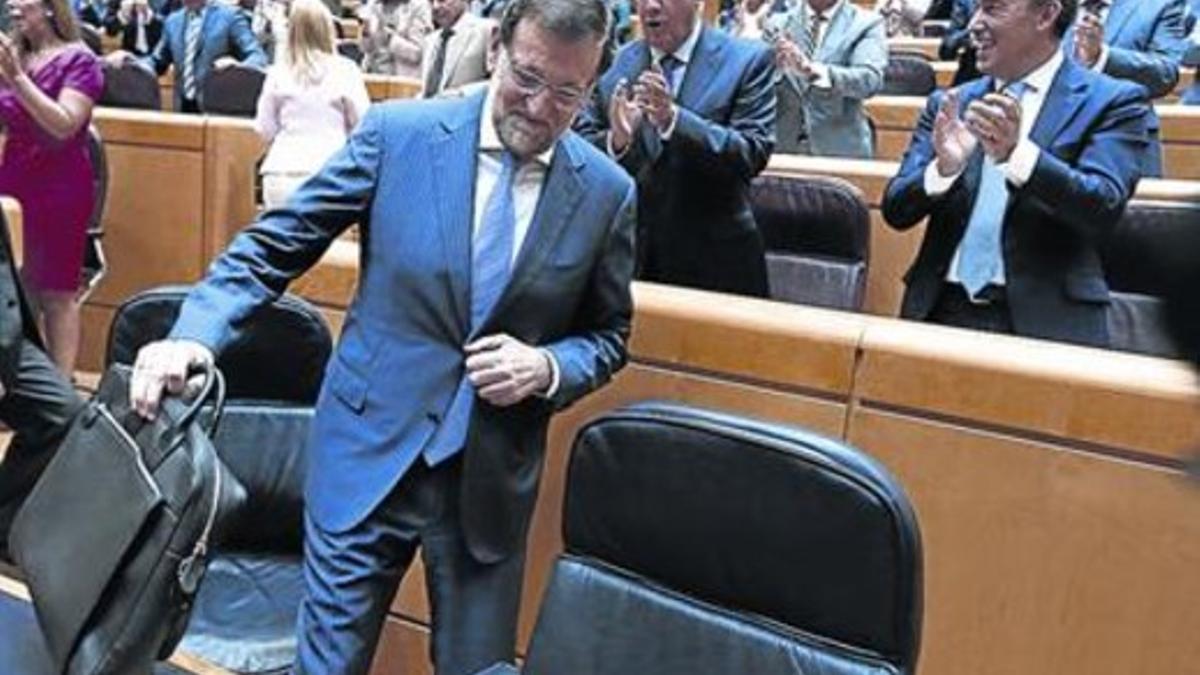 Mariano Rajoy tras su intervención en el Senado, ayer.