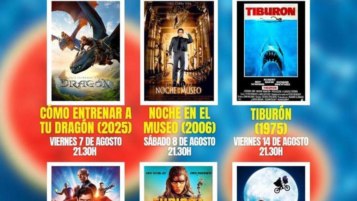 Cartel de las películas que se podrán ver en la playa de El Puertillo.