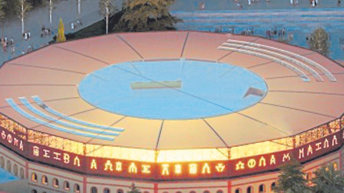 Infografía del anteproyecto con una visita general nocturna de la plaza tras la reforma.