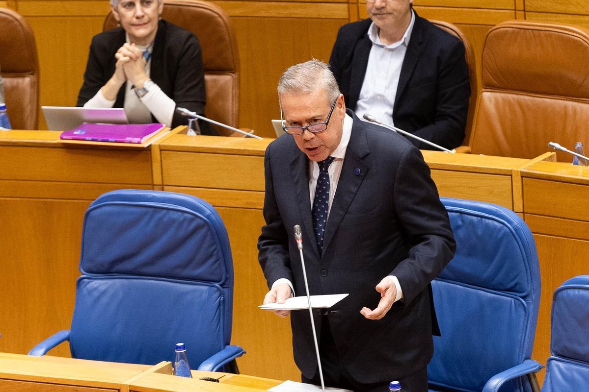 Un momento de la intervención del conselleiro Antonio Gómez Caamaño, este martes.