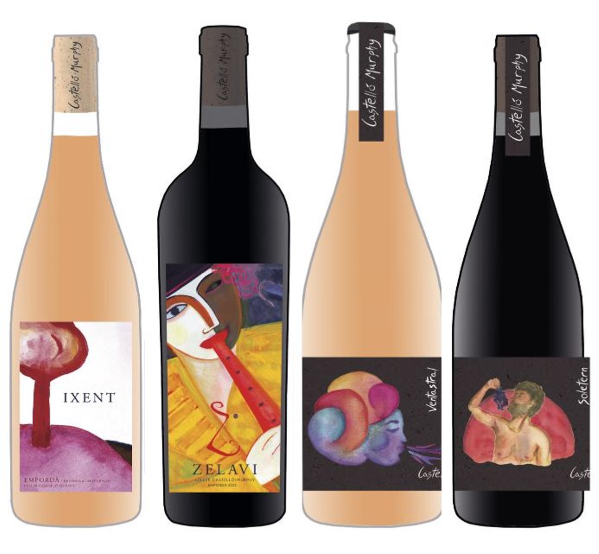Quatre dels vins del celler Castelló Murphy: Ixent, Zelavi, Ventastral i Soletern.